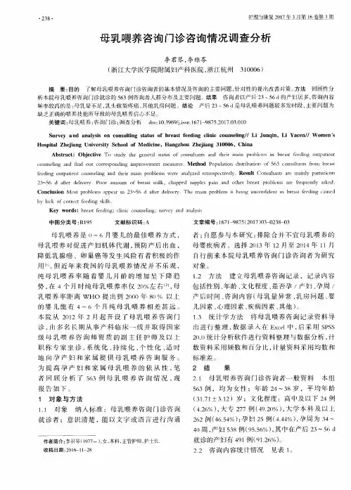 母乳喂养咨询门诊咨询情况调查分析