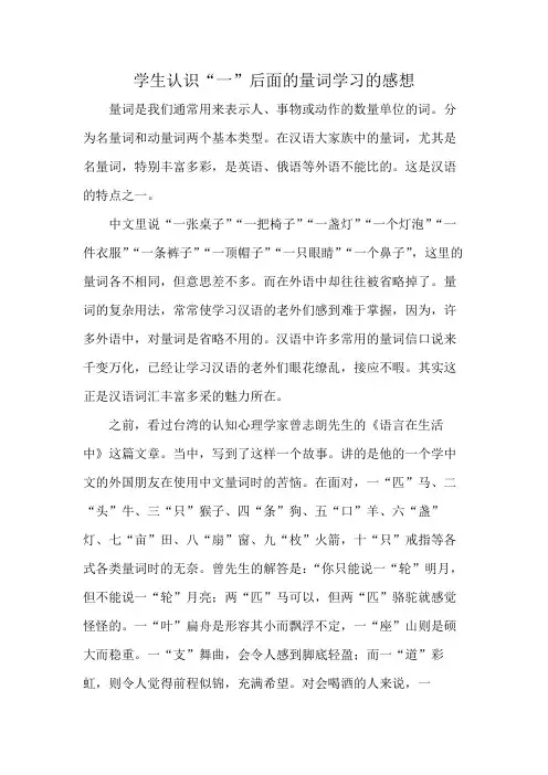 学生认识“一”后面的量词学习的感想
