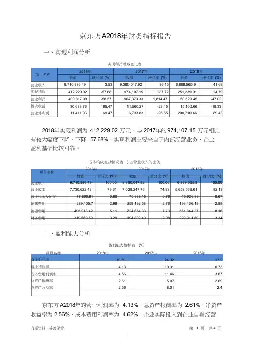 京东方A2018年财务指标报告智泽华