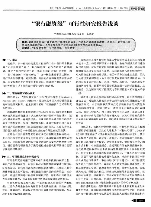 “银行融资级”可行性研究报告浅谈