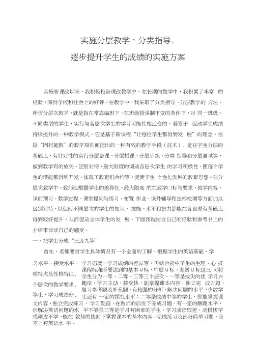 实施分层教学,分类指导,逐步提升学生的成绩的实施方案