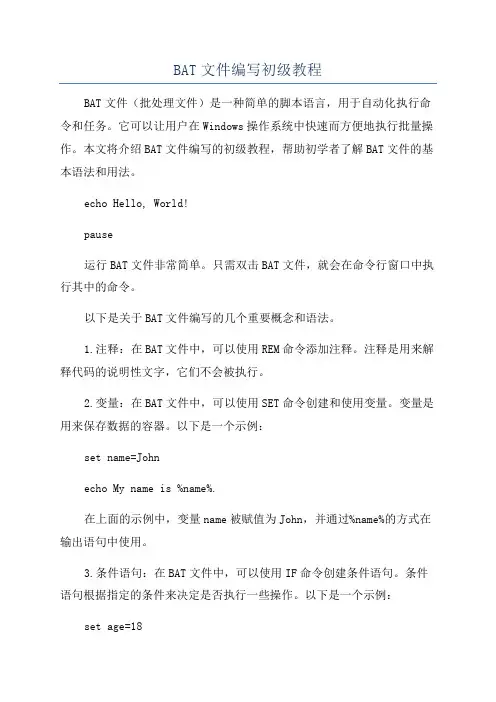 BAT文件编写初级教程