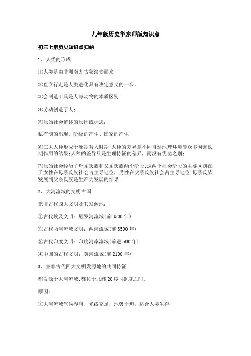 九年级历史华东师版知识点