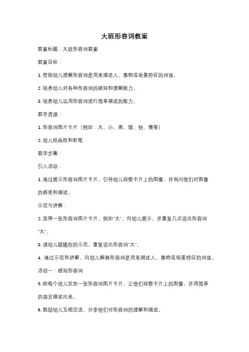 大班形容词教案