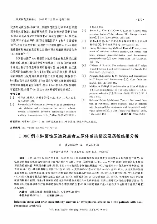 1086例非淋菌性尿道炎患者支原体感染情况及药敏结果分析