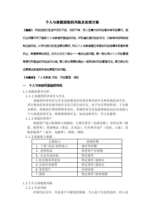 个人与家庭面临的风险及处理方案