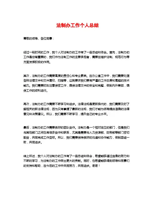 法制办工作个人总结