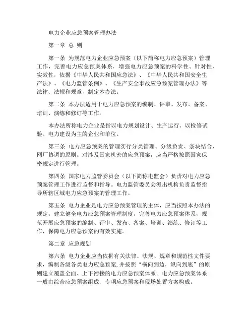 电力企业应急预案管理办法