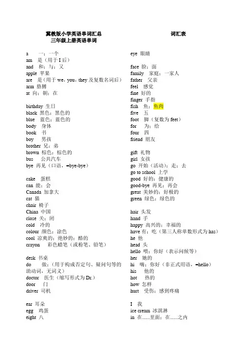 2020年冀教版小学三至六年级英语单词汇总(整理版)