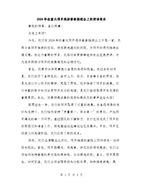 2024年在重大项目现场督查推进会上的讲话范本(二篇)