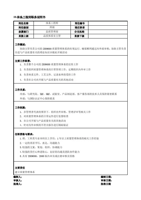 10.体系工程师职务说明书