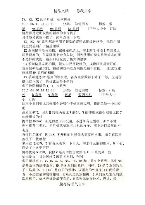 索尼各系列相机介绍