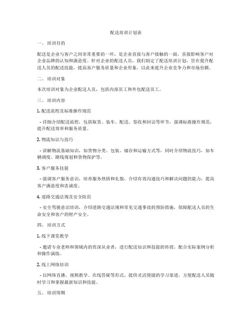 配送培训计划表