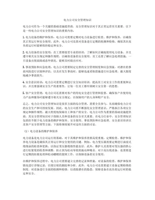 电力公司安全管理知识