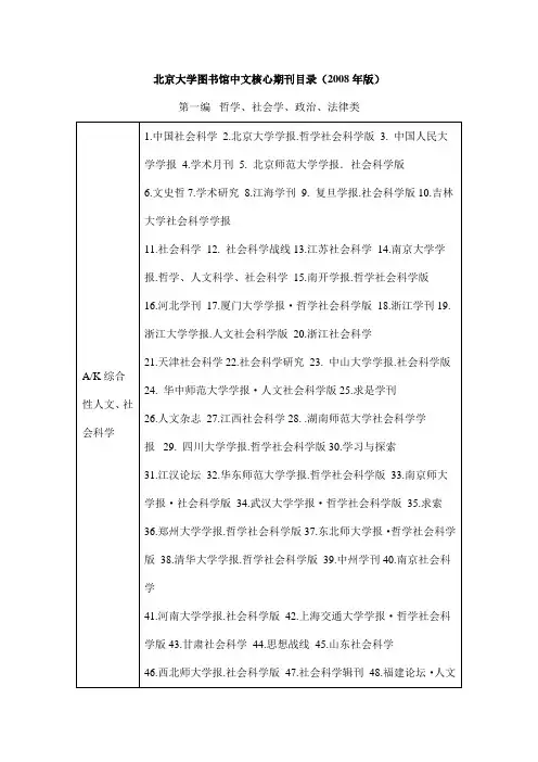 北京大学图书馆中文核心期刊目录