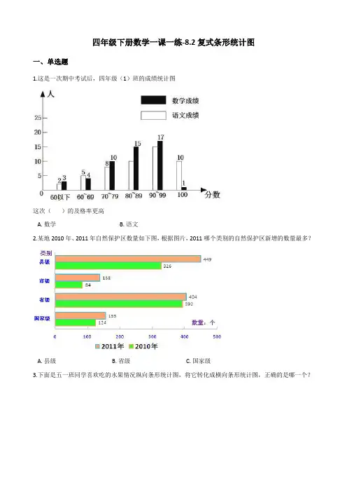 四年级下册数学一课一练-8.2复式条形统计图 人教新版(2014秋)(含答案)