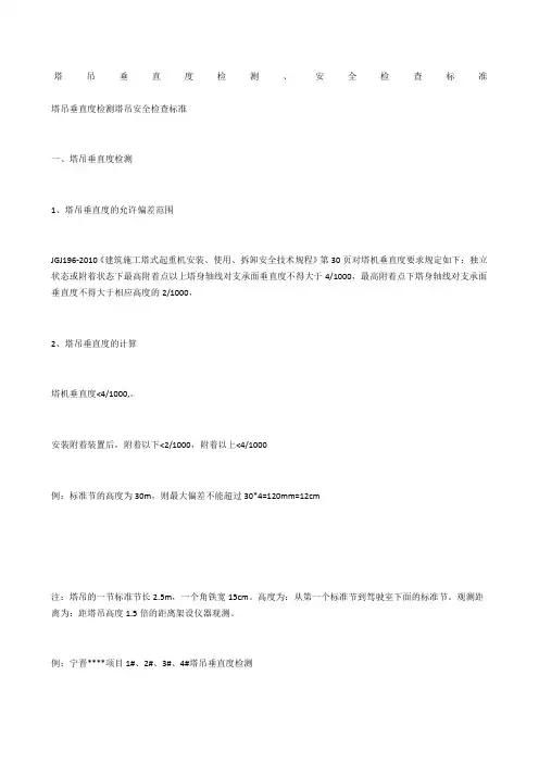塔吊垂直度检测、安全检查标准