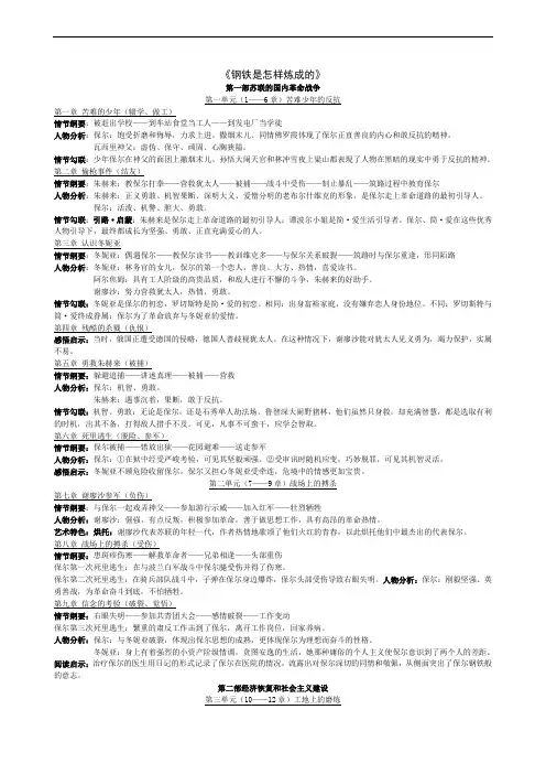 部编版语文八年级下册第六单元名著导读《钢铁是怎样练成的》知识点梳理