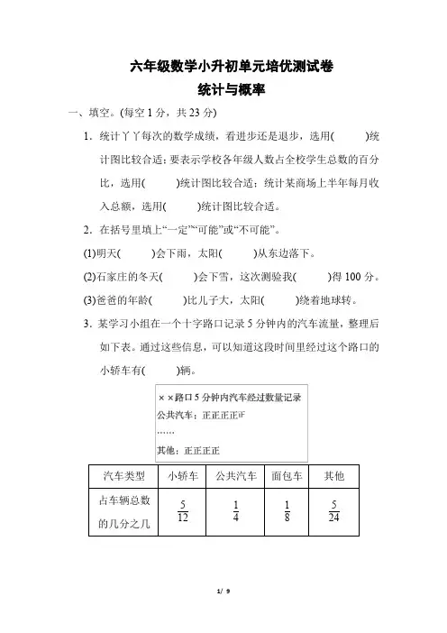 六年级数学小升初专项复习《统计与概率》附答案