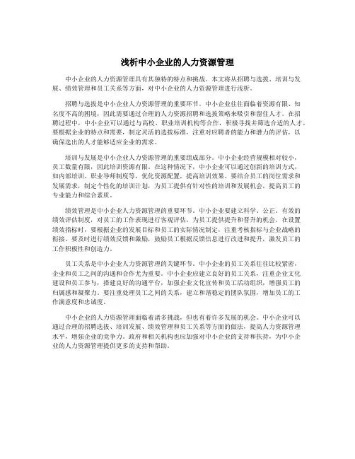 浅析中小企业的人力资源管理
