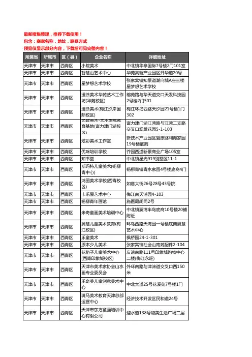 新版天津市天津市西青区美术机构企业公司商家户名录单联系方式地址大全45家