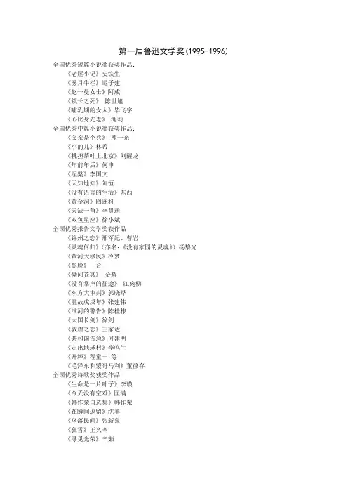 历届鲁迅文学奖获奖名单