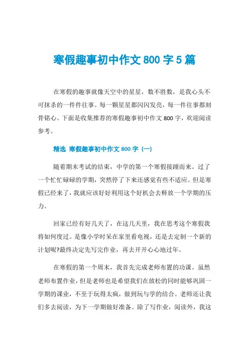 寒假趣事初中作文800字5篇