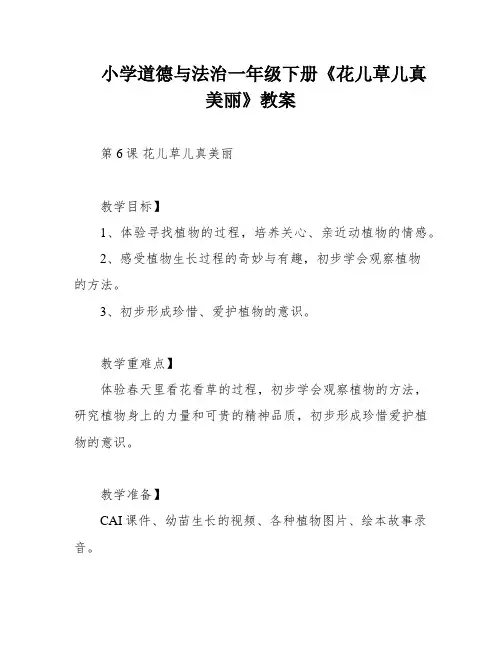 小学道德与法治一年级下册《花儿草儿真美丽》教案