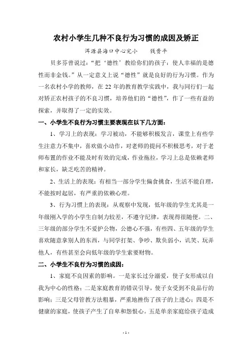 农村小学生几种不良行为习惯的成因及矫正