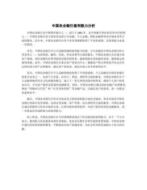 中国农业银行盈利能力分析