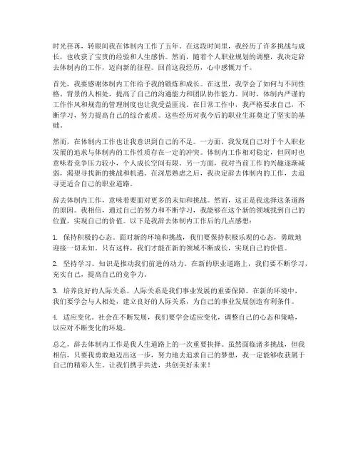 辞去体制内工作感想范文