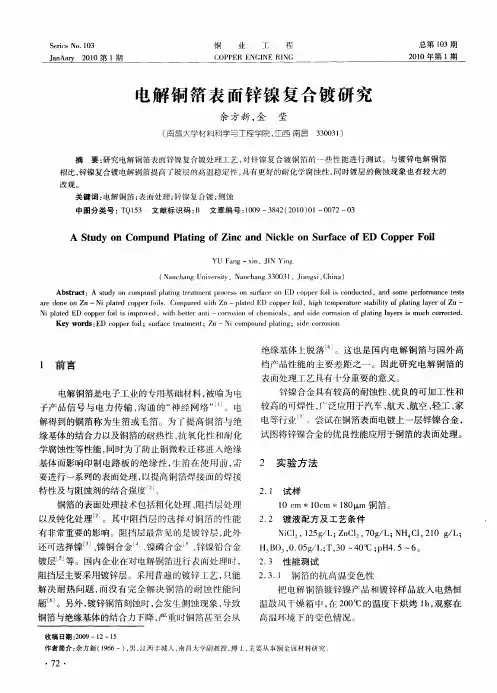 电解铜箔表面锌镍复合镀研究