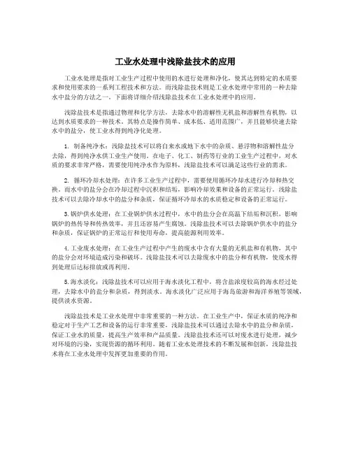 工业水处理中浅除盐技术的应用
