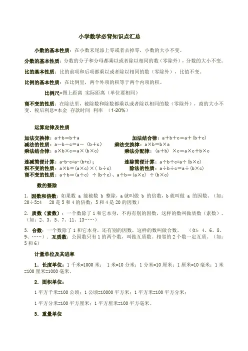 小学数学必背知识点汇总简