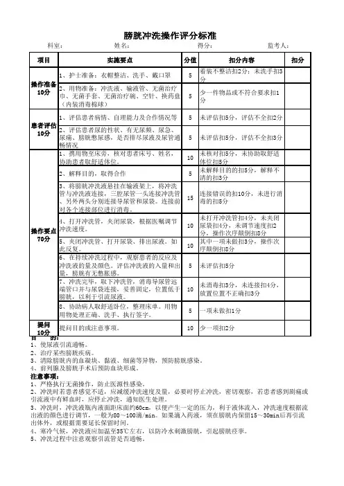 膀胱冲洗操作评分标准