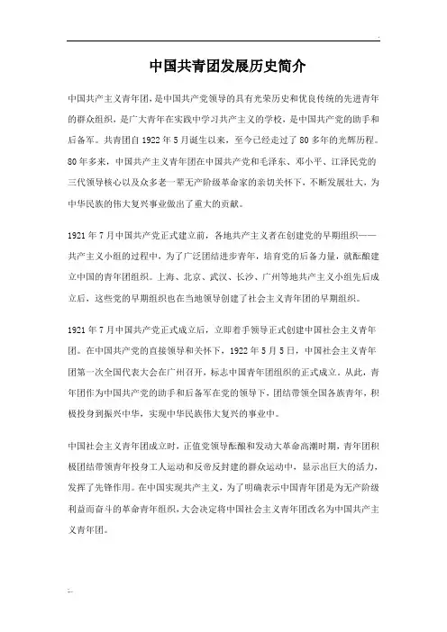 中国共青团发展历史简介