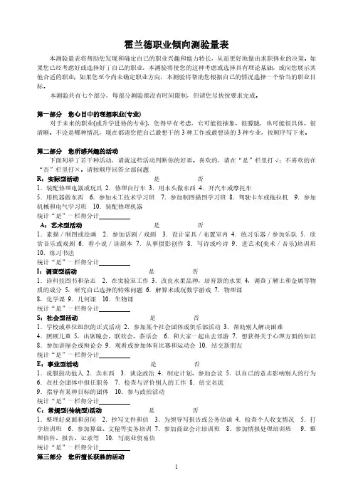 霍兰德职业倾向测验量表(完整版)