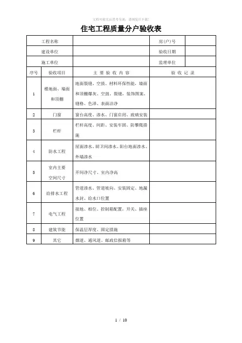 分户验收记录表