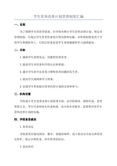 学生营养改善计划管理制度汇编