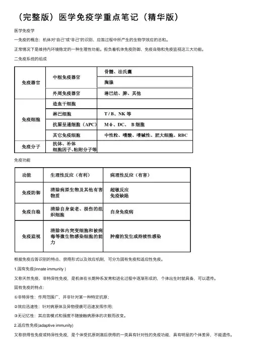 （完整版）医学免疫学重点笔记（精华版）