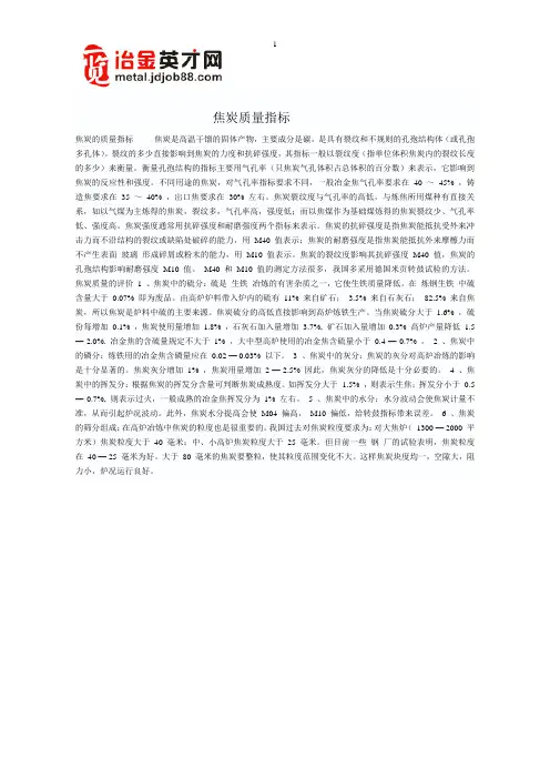 焦炭质量指标