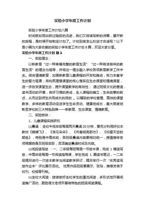 实验小学年度工作计划