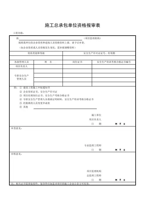 施工总承包单位资格报审表