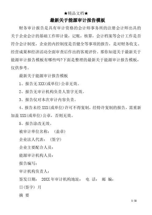最新关于能源审计报告模板
