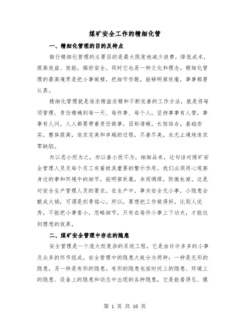 煤矿安全工作的精细化管(三篇)
