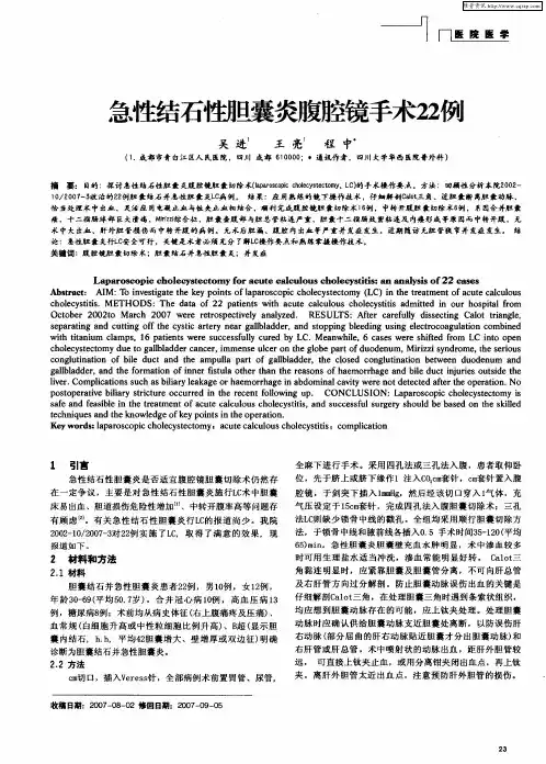 急性结石性胆囊炎腹腔镜手术22例