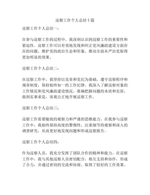 巡察工作个人总结十篇
