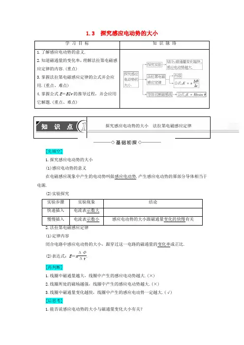 2016_2017学年高中物理第1章电磁感应与现代生活1.3探究感应电动势的大小教师用书沪科版选修3_2