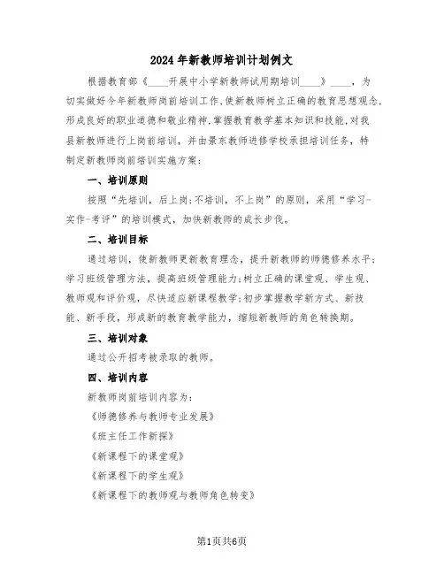 2024年新教师培训计划例文(三篇)