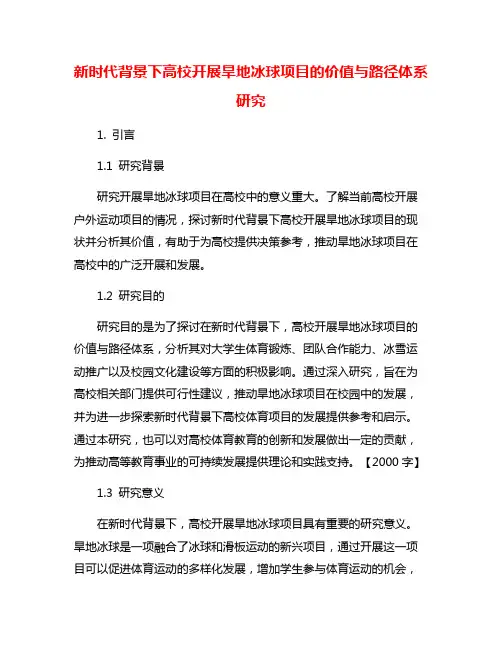 新时代背景下高校开展旱地冰球项目的价值与路径体系研究